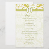 Goud en Limoen Damask Bruiloft Menu (Voorkant / Achterkant)