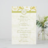 Goud en Limoen Damask Bruiloft Menu (Staand voorkant)