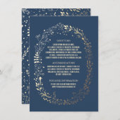 Goud en marine bloemenkrans bruiloft details informatiekaartje (Voorkant / Achterkant)