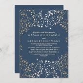 Goud en marinebaby's bruinbloeiende moderne bruilo kaart (Voorkant / Achterkant)