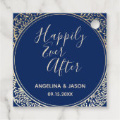 Goud en marineblauw bruiloft bedankjes labels (Achterkant)