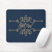 Goud en marineblauw elegant krulmonogram uit de vi muismat (Met muis)
