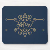 Goud en marineblauw elegant krulmonogram uit de vi muismat (Voorkant)