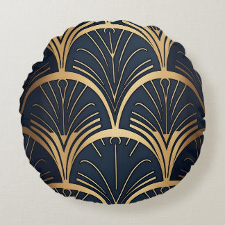 Goud en marineblauw rond kussen