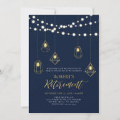 Goud en marineblauw | String Lights Retirement Par Kaart (Voorkant)