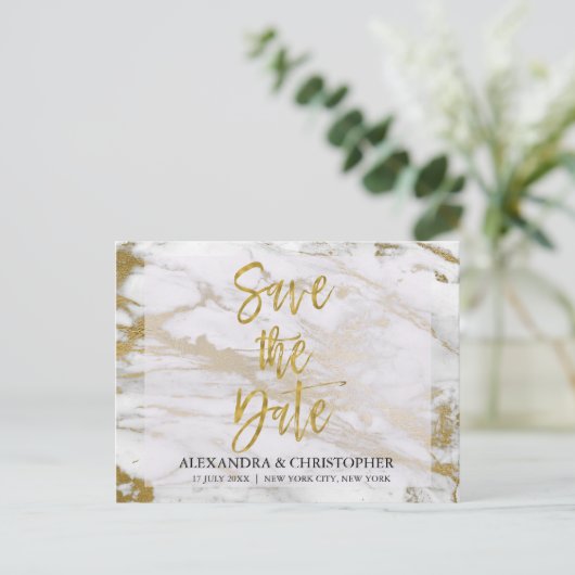 Goud en marmer Elegant Save the Date Kaart (Staand voorkant)