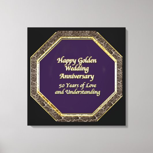 Goud en Marmer Happy Wedding Jubileum Canvas (Voorkant)