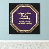 Goud en Marmer Happy Wedding Jubileum Canvas (Insitu (Houten vloer))
