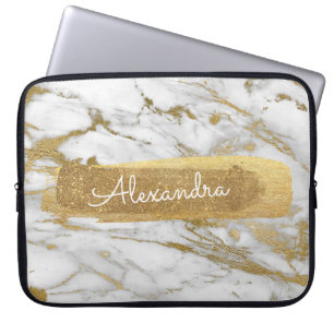 Goud en marmer met Gold Foil en Glitter Laptop Sleeve