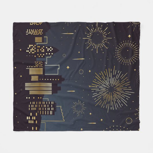 Goud en midderblauw landschap met vuurwerk fleece deken (Voorkant (Horizontaal))