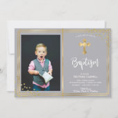 Goud en Navy Blauw Doop Uitnodiging (Voorkant)