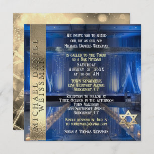 Goud en Navy Blue Bar Mitzvah Kaart