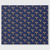 Goud en Navy Blue Kerstmis Holly Cadeaupapier (Vlak)