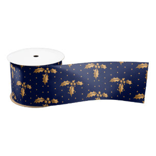 Goud en Navy Blue Kerstmis Holly Lint
