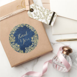 Goud en Navy Blue Swirls Classy Boho Bedankt Ronde Sticker