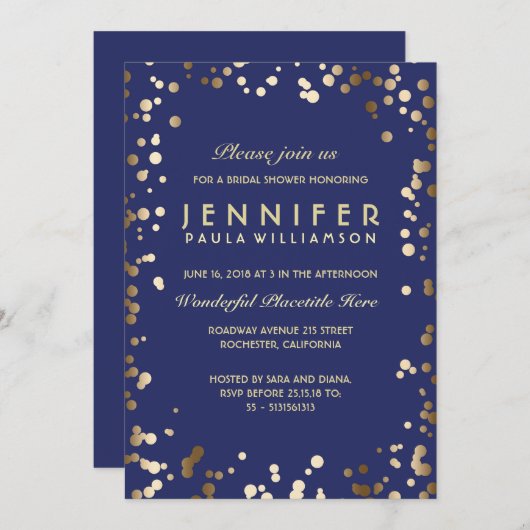 Goud en Navy Confetti Vrijgezellenfeest Kaart (Voorkant / Achterkant)