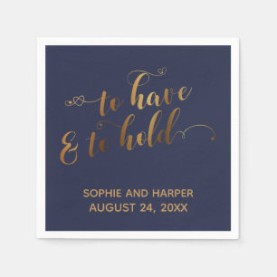 Goud en Navy Om Vast te Houden Script met Harten Servet