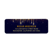 Goud en Navy String Lights Glitter Bruiloft Etiket (Voorkant)