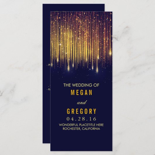 Goud en Navy String Lights Trouwprogramma's Programma (Voorkant / Achterkant)