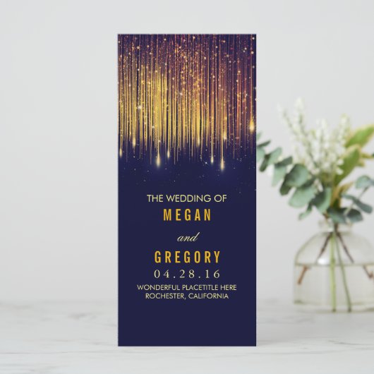 Goud en Navy String Lights Trouwprogramma's Programma (Staand voorkant)