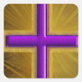 Goud en Paars kruis Vierkante Sticker (Voorkant)