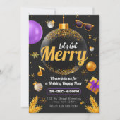 Goud en Paars Laten we Kerstmis leuk maken Kaart (Voorkant)