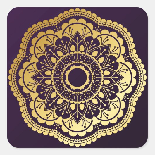Goud en Paars Mandala Vierkante Sticker (Voorkant)