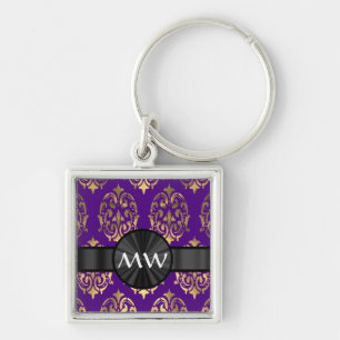 Goud en paarse damast patroon sleutelhanger
