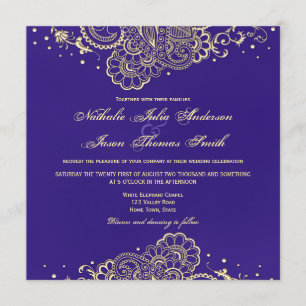 Goud en Paarse Henna Kant Bruiloft Uitnodiging