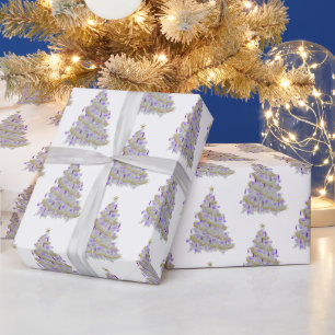 Goud en Paarse kerstboom Cadeaupapier
