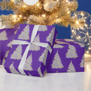 Goud en Paarse kerstboom Cadeaupapier