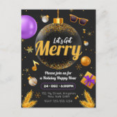 Goud en Paarse Laten we vrolijk kerstplezier krijg Uitnodiging Briefkaart (Voorkant)
