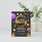 Goud en Paarse Laten we vrolijk kerstplezier krijg Uitnodiging Briefkaart (Staand voorkant)