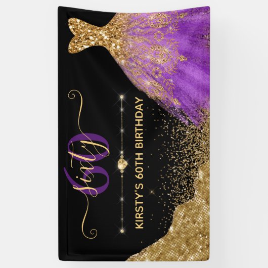 Goud en Paarse Waterverf - Birthday Spandoek (Verticaal)