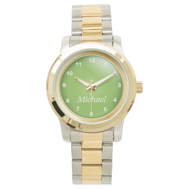 Goud en Peridot Groen met witte cijfers Horloge (Voorkant)