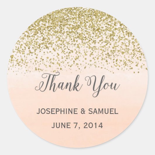 Goud en Perzik Waterverf Ronde Stickers (Voorkant)