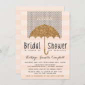 Goud en perzikenparaplu en harten Vrijgezellenfees Kaart (Voorkant / Achterkant)