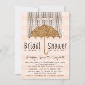 Goud en perzikenparaplu en harten Vrijgezellenfees Kaart (Voorkant)