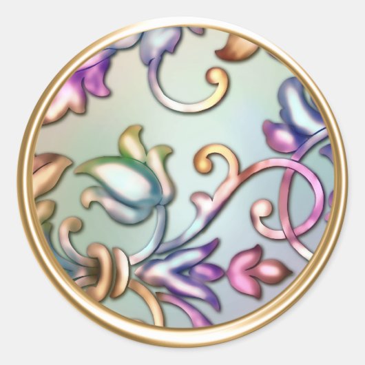Goud en regenboogDamask Envelope Seal Ronde Sticker (Voorkant)
