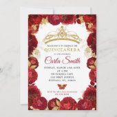 Goud en Rode Rozen Mis Quince Verjaardag Uitnodigi Kaart (Voorkant)