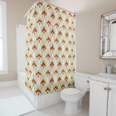 Goud en Rood Art Deco patroon op Wit Douchegordijn (In situ)