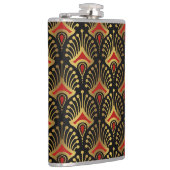 Goud en rood Art Deco-patroon op zwart Heupfles (Rechts)