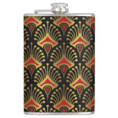 Goud en rood Art Deco-patroon op zwart Heupfles (Voorkant)