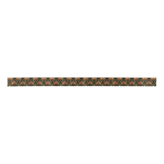 Goud en rood Art Deco-patroon op zwart Lint (Voorkant)