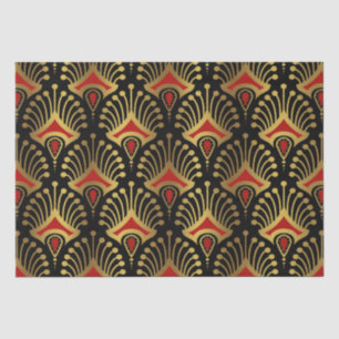 Goud en rood Art Deco-patroon op zwart Tissuepapier