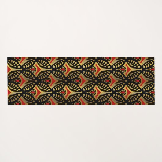 Goud en rood Art Deco-patroon op zwart Yogamat (Achterkant (horizontaal))
