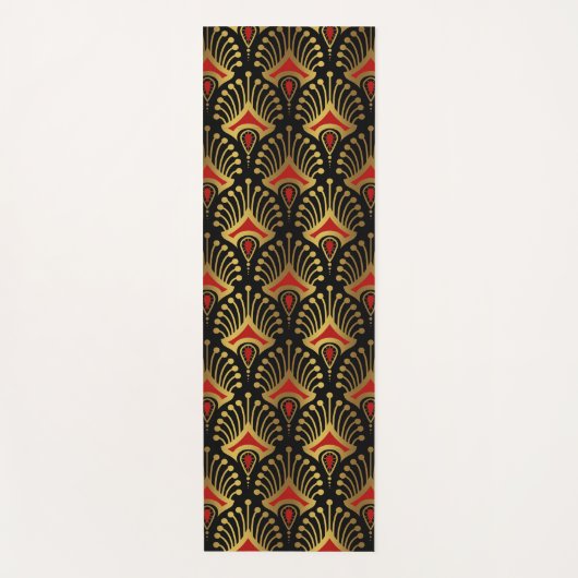 Goud en rood Art Deco-patroon op zwart Yogamat (Voorkant)