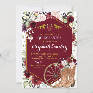 Goud en rood Bourgondië Western Charra Quinceañera Kaart