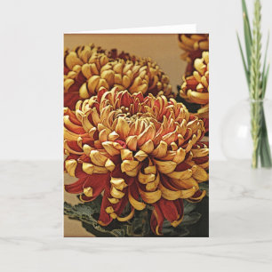 Goud en rood chrysant Wenskaart Kaart