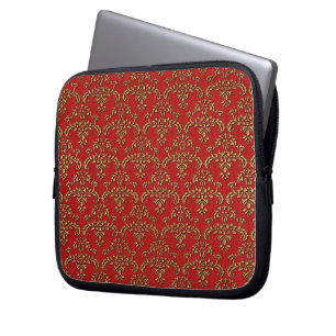 Goud en rood Damaskpatroon Laptop Sleeve